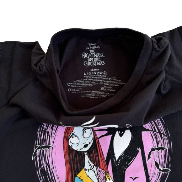 +Girl's Disney Nightmare Before Christmas Shirt Jack Sally Xmas Black Sz L 10/12 - Picture 3 of 4